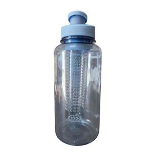 Clear Plastic Fruit Infuser Water Bottle Light‎ Blue Flip Top Lid Reusable Sport